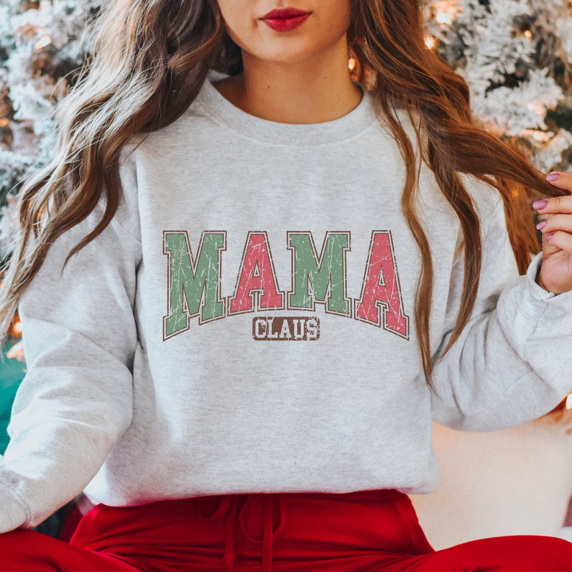 Mama Claus Varsity Christmas Graphic Sweatshirt - Trendznmore