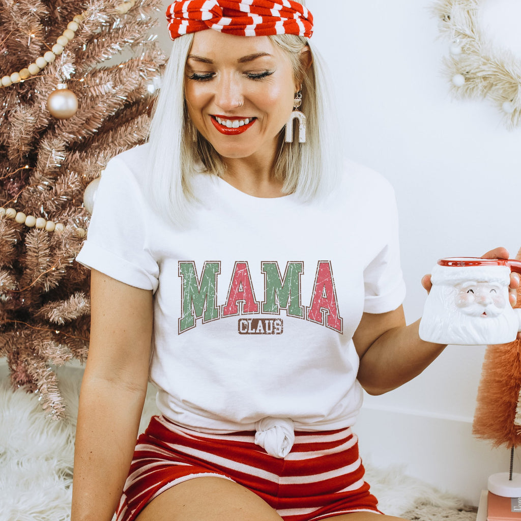 Mama Claus Varsity Christmas Graphic T-Shirt - Trendznmore