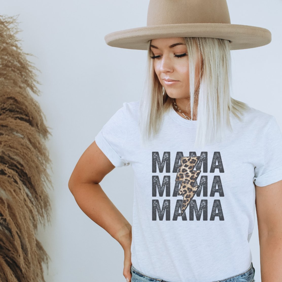 Mama Stacked Distressed Leopard Lightening Bolt T-Shirt - Trendznmore