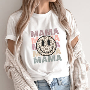Mama Stacked Retro Smiley Leopard T-Shirt - Trendznmore