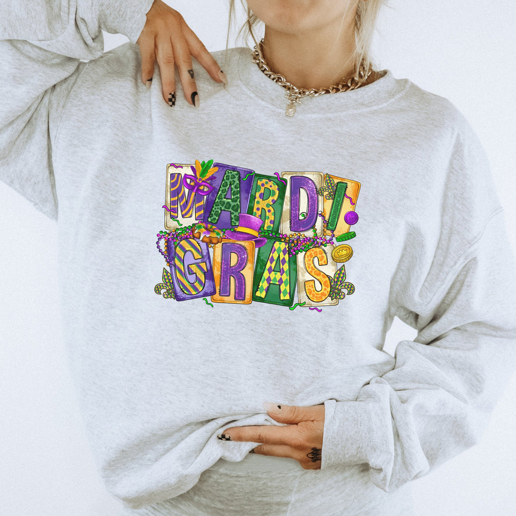 Mardi Gras Grunge Crewneck Sweatshirt - Trendznmore