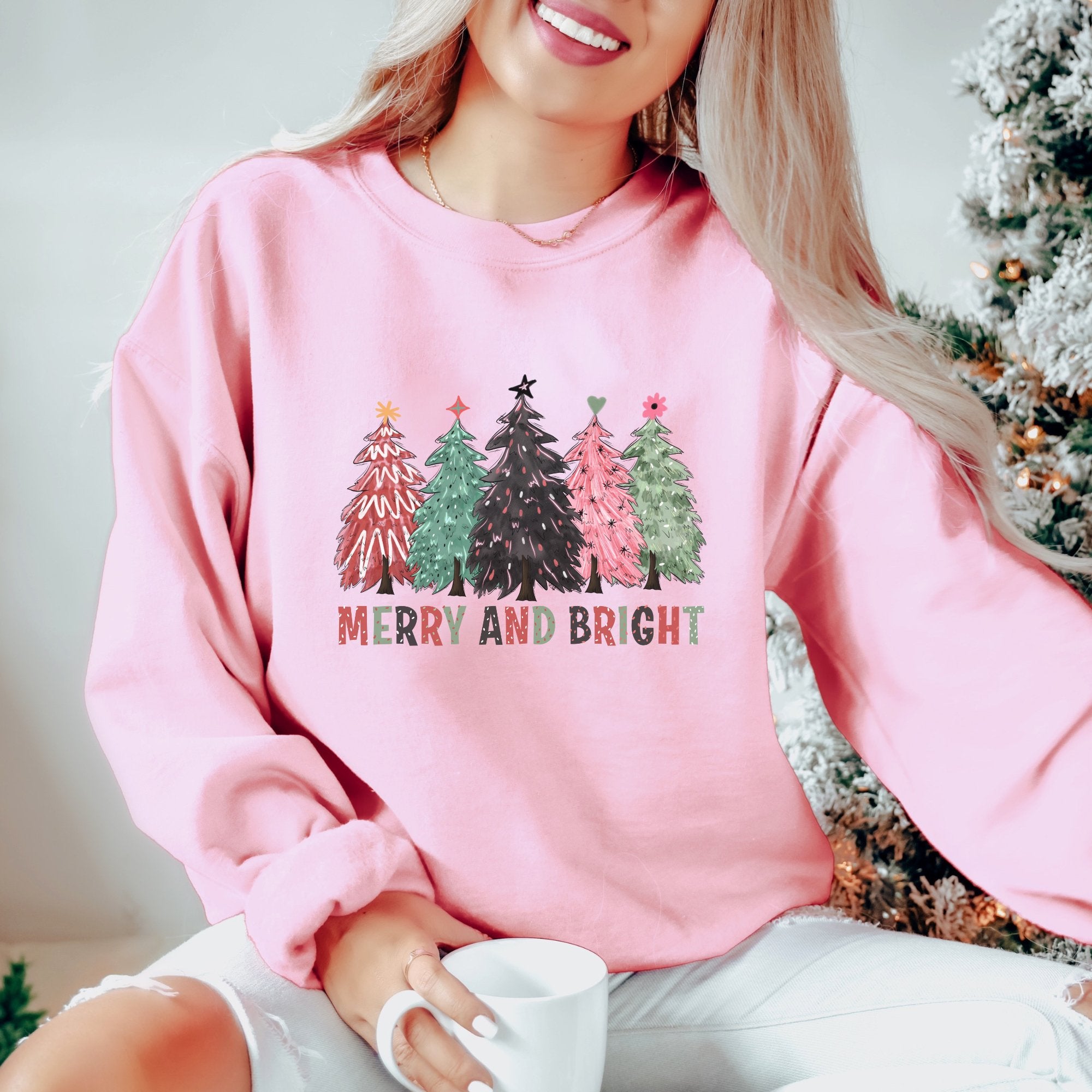 Merry and Bright Trees Christmas Sweatshirt - Trendznmore