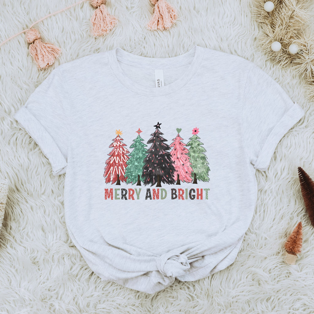 Merry and Bright Trees Christmas T-Shirt - Trendznmore