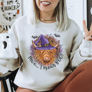 Moo I Mean Boo Highland Heifer Halloween Sweatshirt - Trendznmore