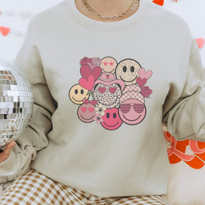 Multi Smiley Cowboy Valentines Crewneck Sweatshirt - Trendznmore