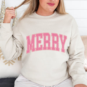 Pink Merry Varsity Christmas Sweatshirt - Trendznmore