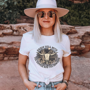 Raisin Hell with the Hippies and the Cowboys Skull T-Shirt - Trendznmore