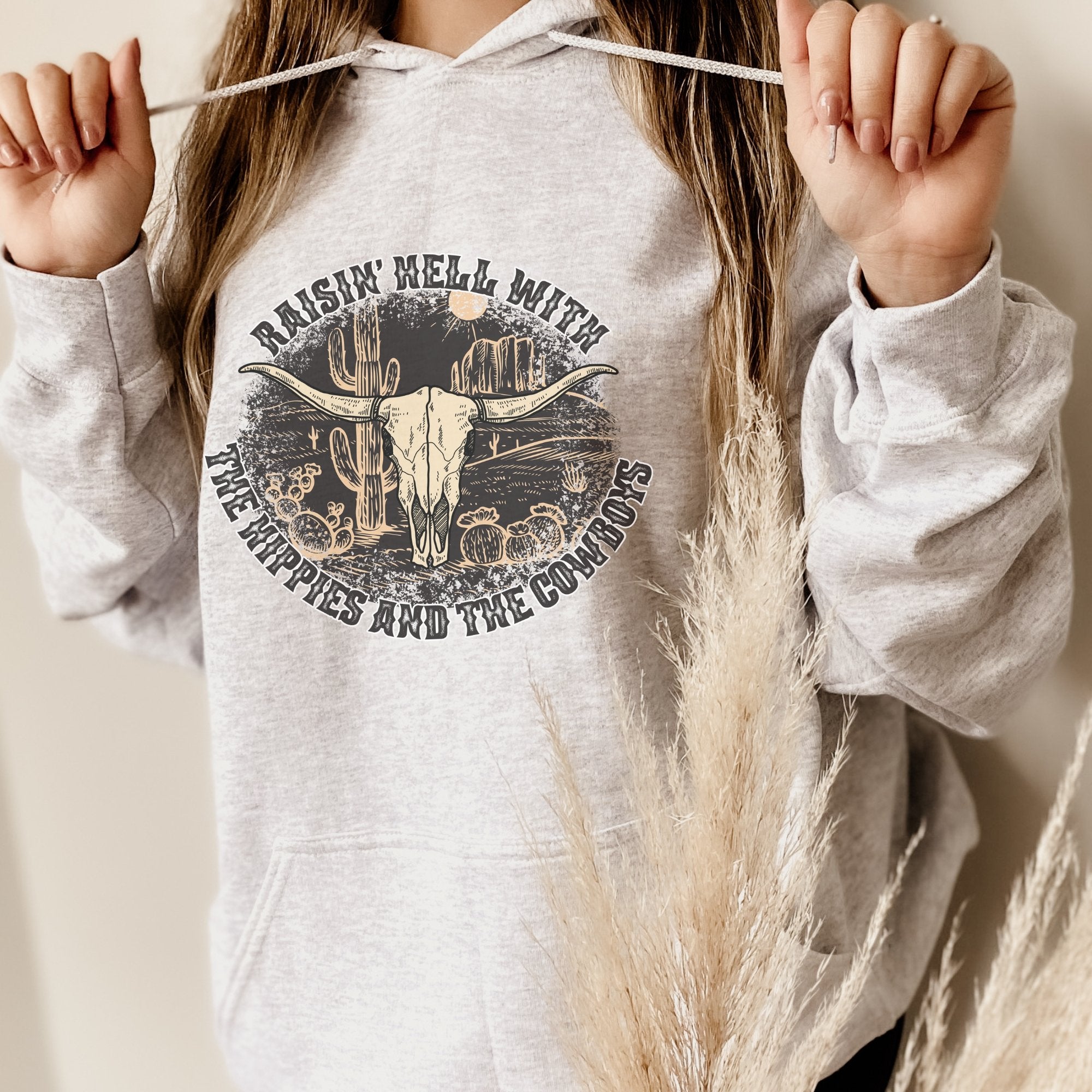 Raisin Hell with the Hippies and the Cowboys Western Graphic Hoodie - Trendznmore