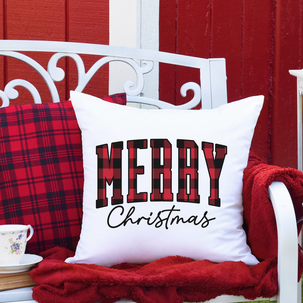 Red Plaid Merry Christmas Pillow Cover - Trendznmore
