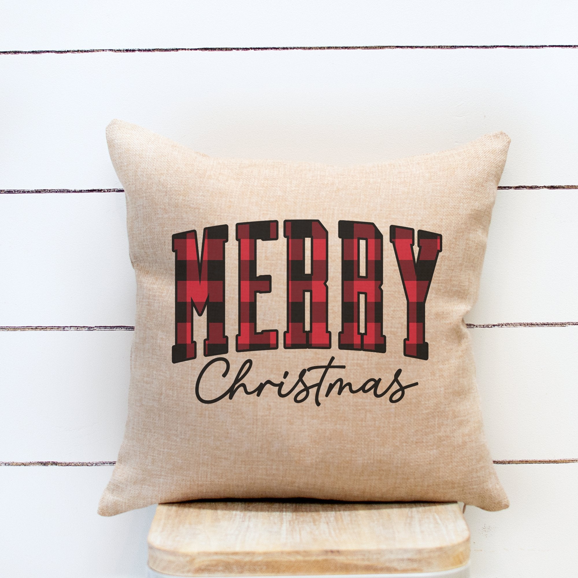 Red Plaid Merry Christmas Pillow Cover - Trendznmore
