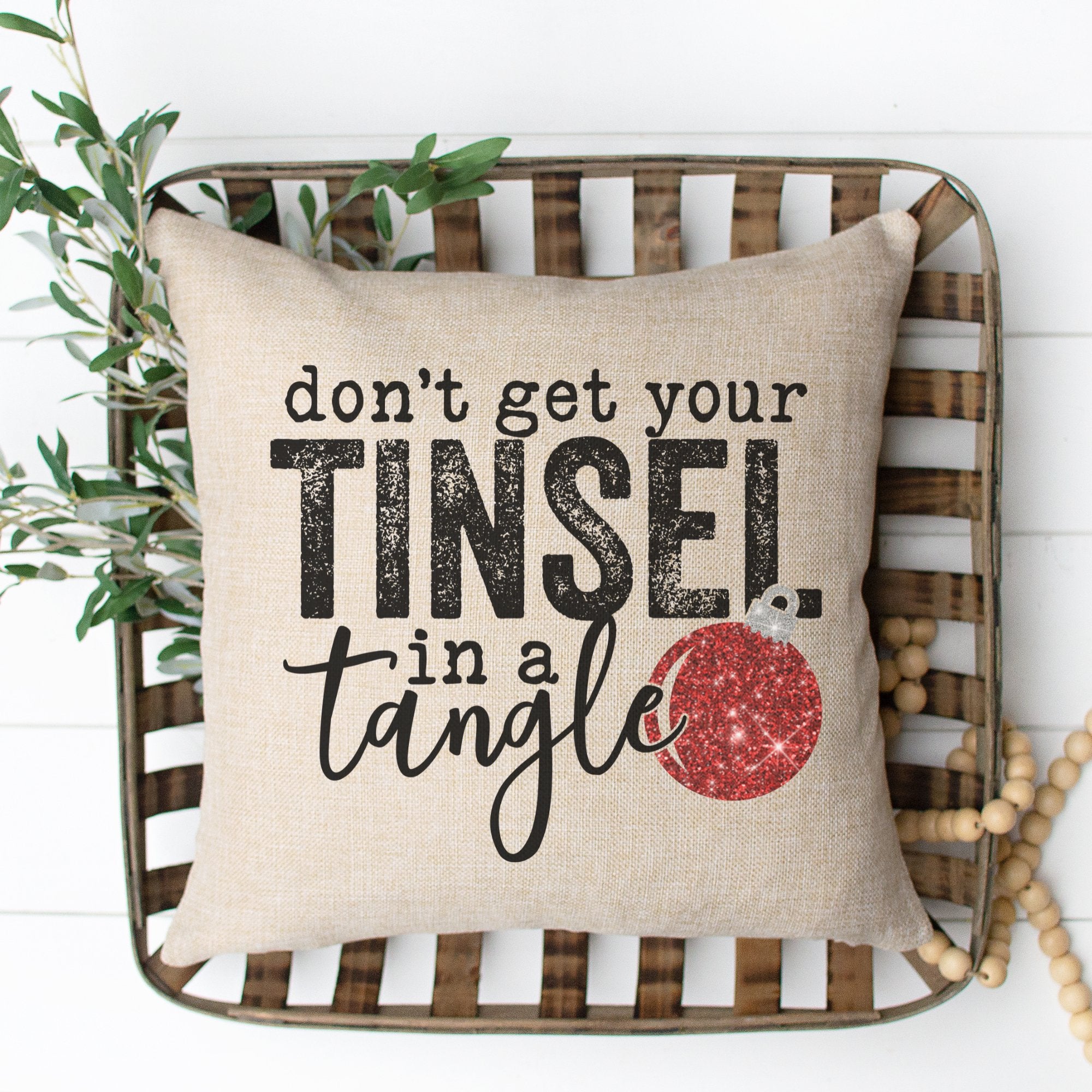 Red Tinsel in a Tangle Christmas Pillow Cover - Trendznmore