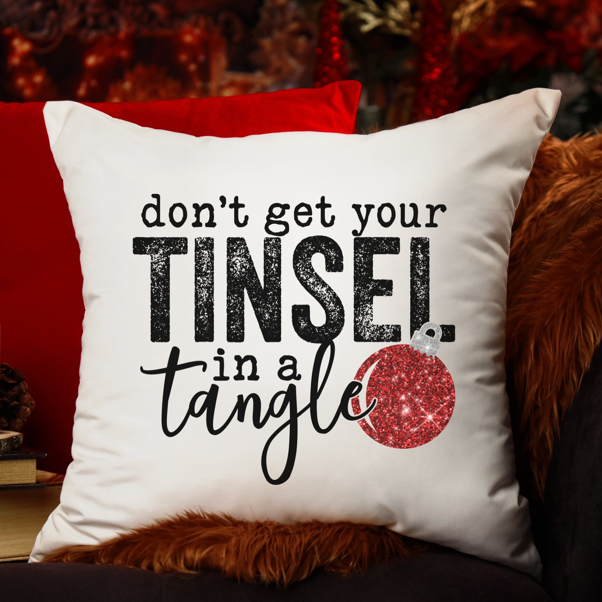 Red Tinsel in a Tangle Christmas Pillow Cover - Trendznmore