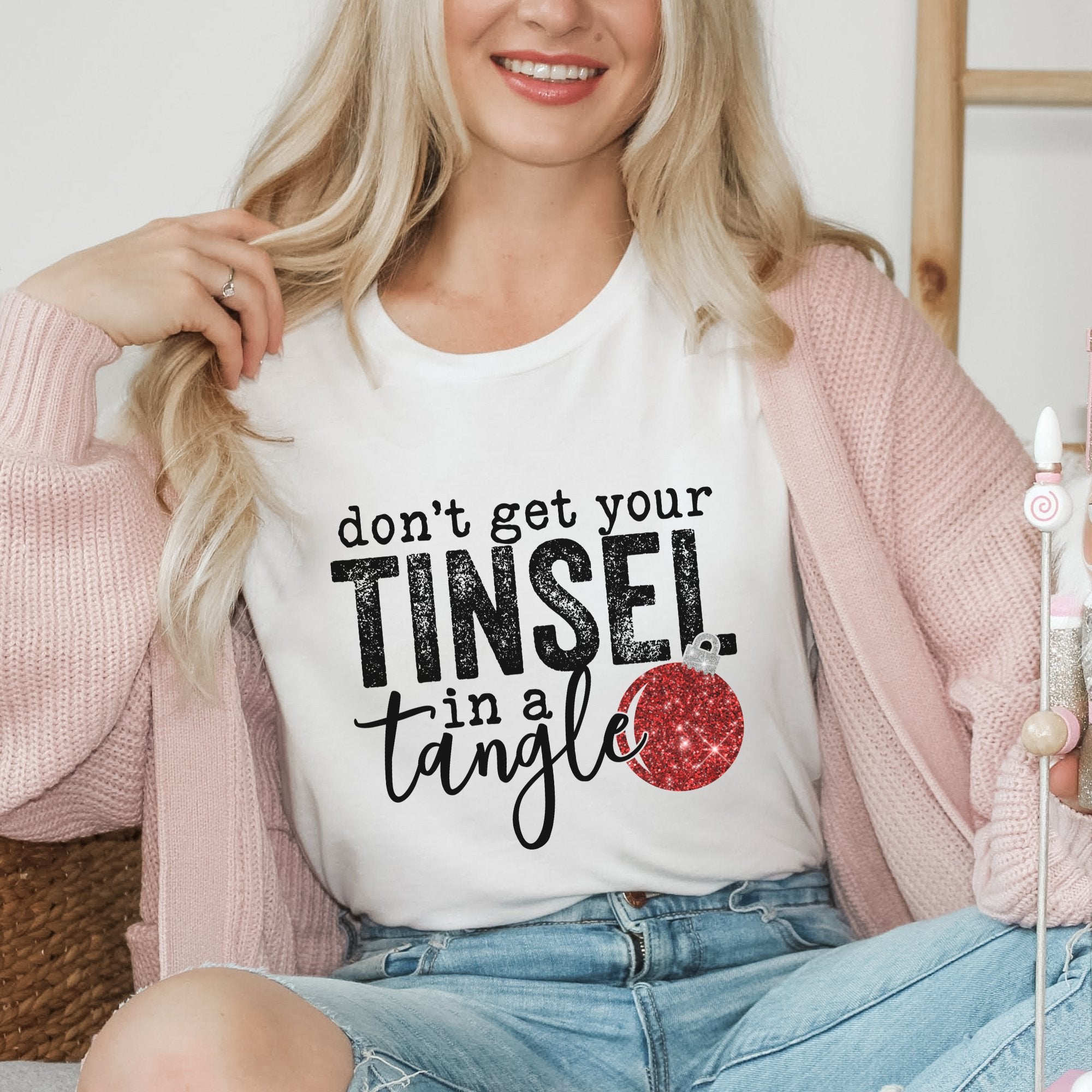 Red Tinsel in a Tangle Christmas T-shirt - Trendznmore