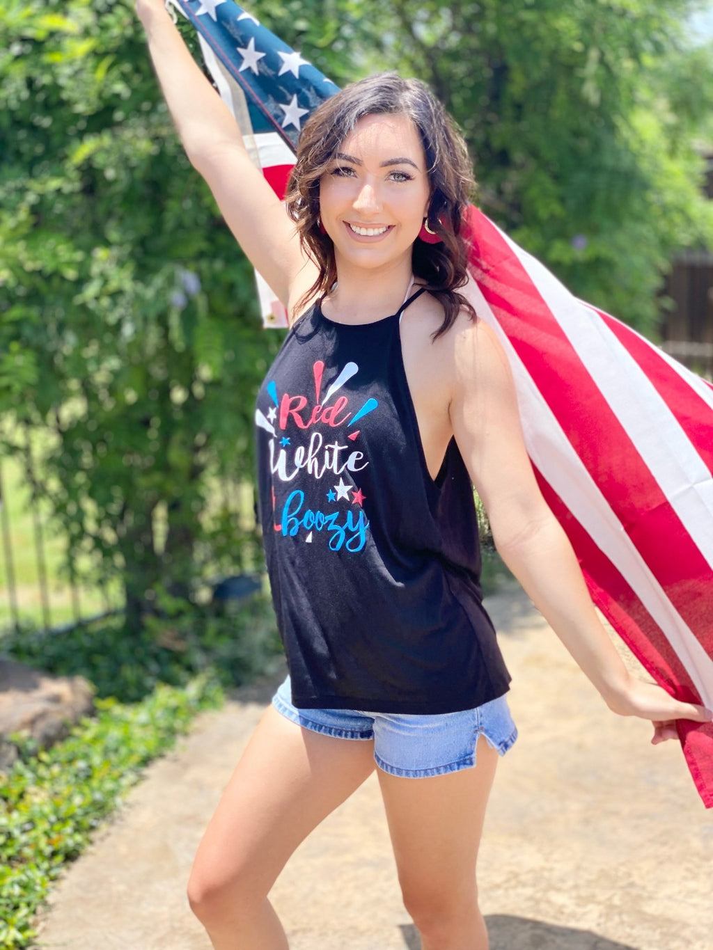 Red White and Boozy Bella Canvas Flowy High Neck Tank Top - Trendznmore