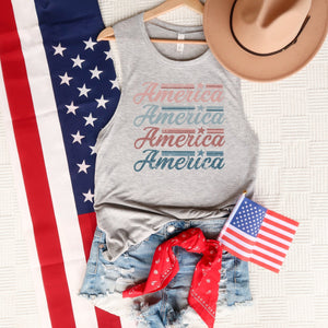 Retro America Stacked Bella Canvas Muscle Tank Top - Trendznmore