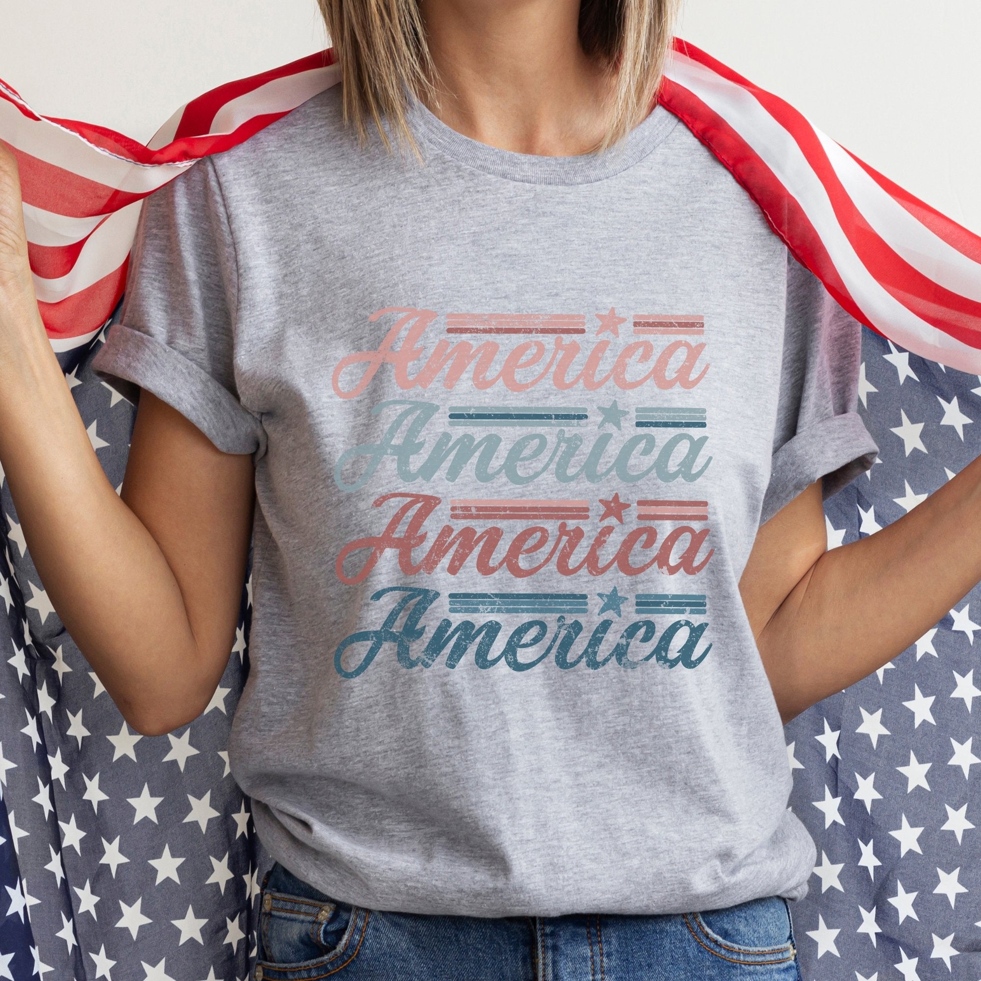 Retro America Stacked Patriotic T-Shirt - Trendznmore