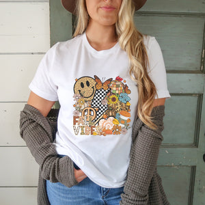 Retro Checkered Fall Vibes Fall Graphic T-Shirt - Trendznmore