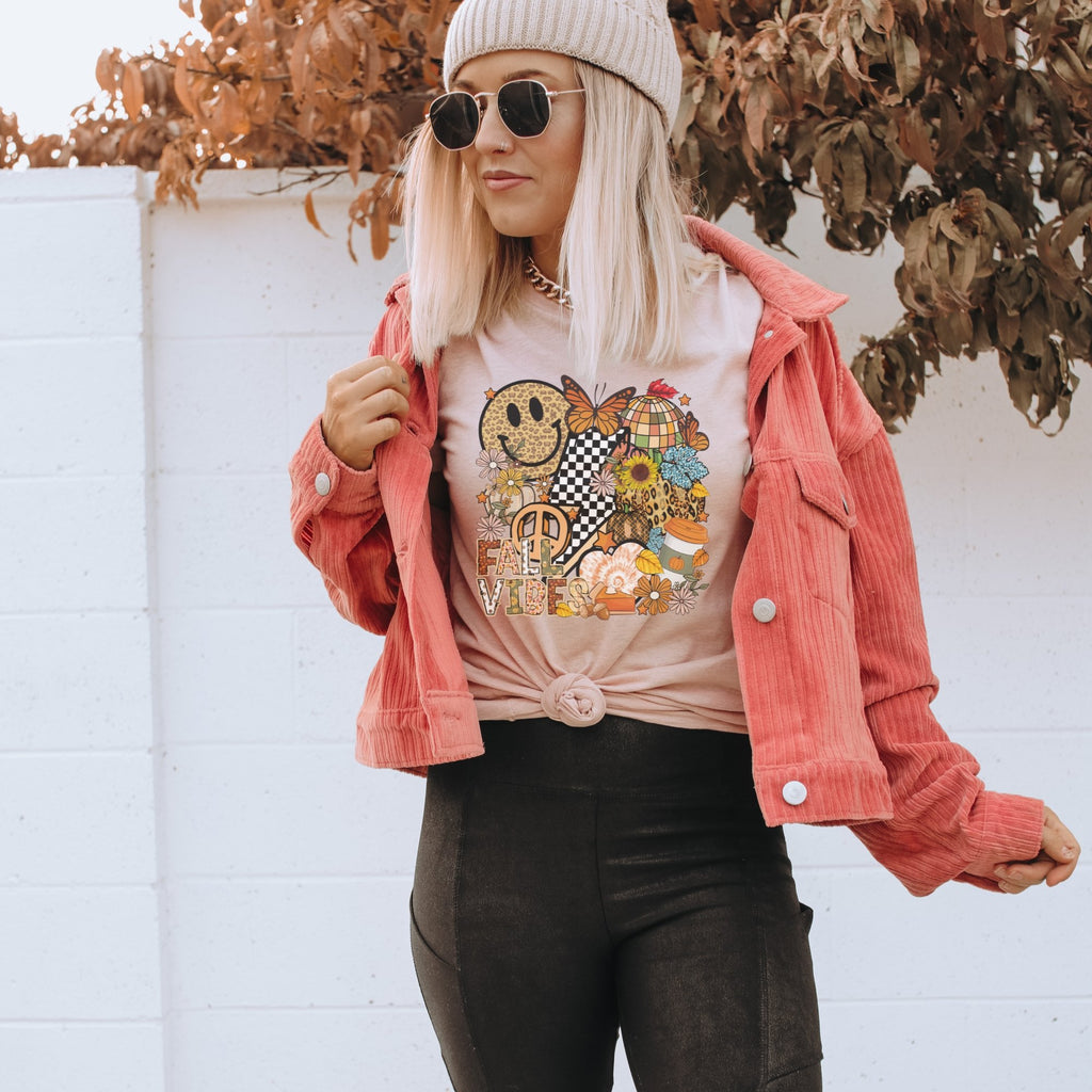 Retro Checkered Fall Vibes Fall Graphic T-Shirt - Trendznmore