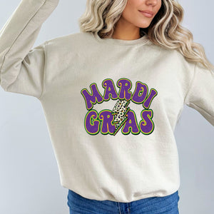 Retro Cheetah Lightning Bolt Mardi Gras Sweatshirt - Trendznmore
