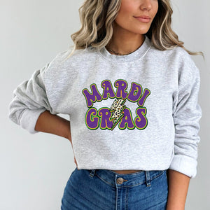 Retro Cheetah Lightning Bolt Mardi Gras Sweatshirt - Trendznmore