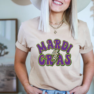 Retro Cheetah Lightning Bolt Mardi Gras T-Shirt - Trendznmore