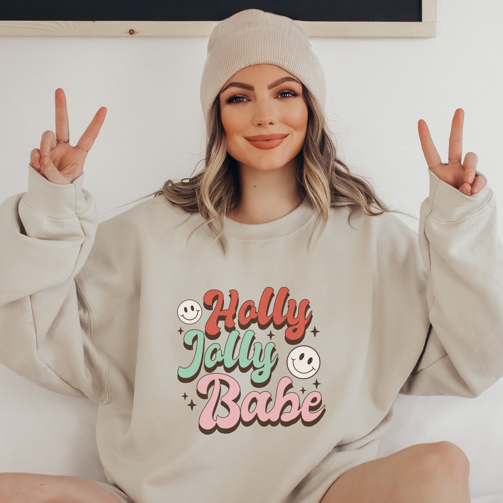 Retro Holly Jolly Babe Christmas Sweatshirt - Trendznmore