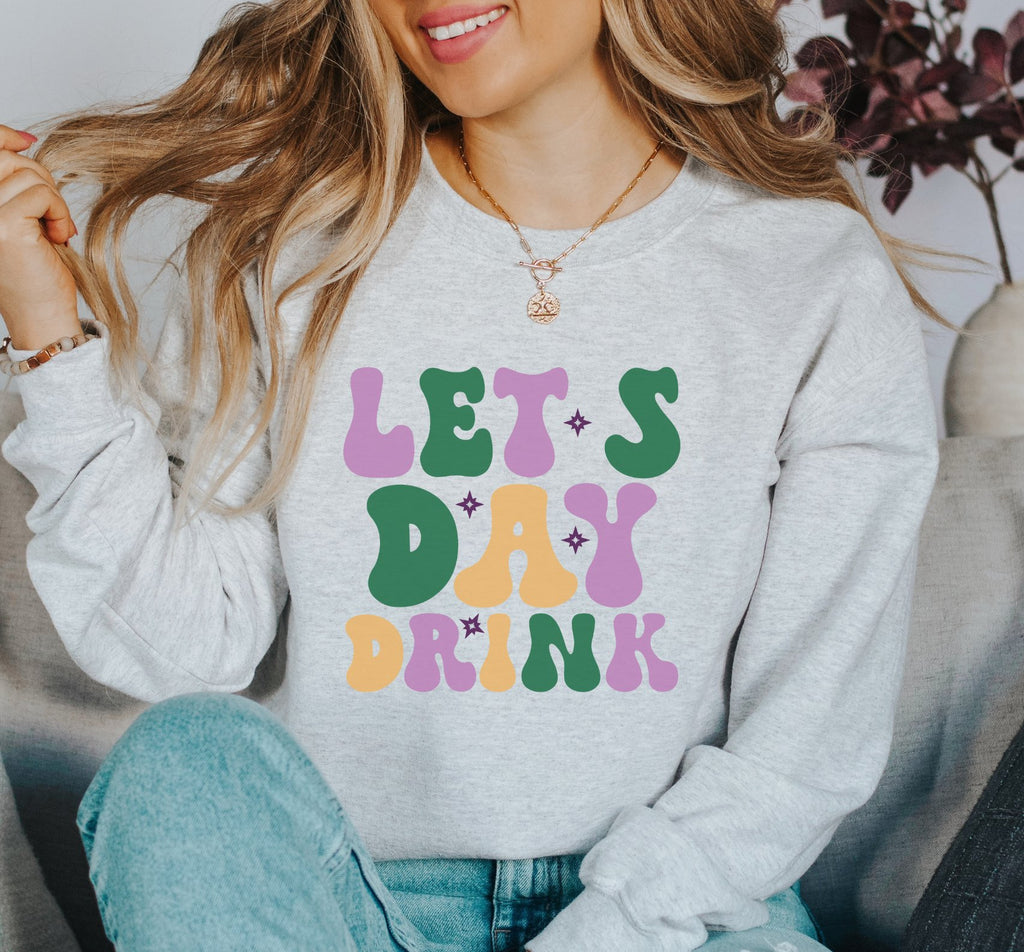 Retro Let's Day Drink Mardi Gras Crewneck Sweatshirt - Trendznmore