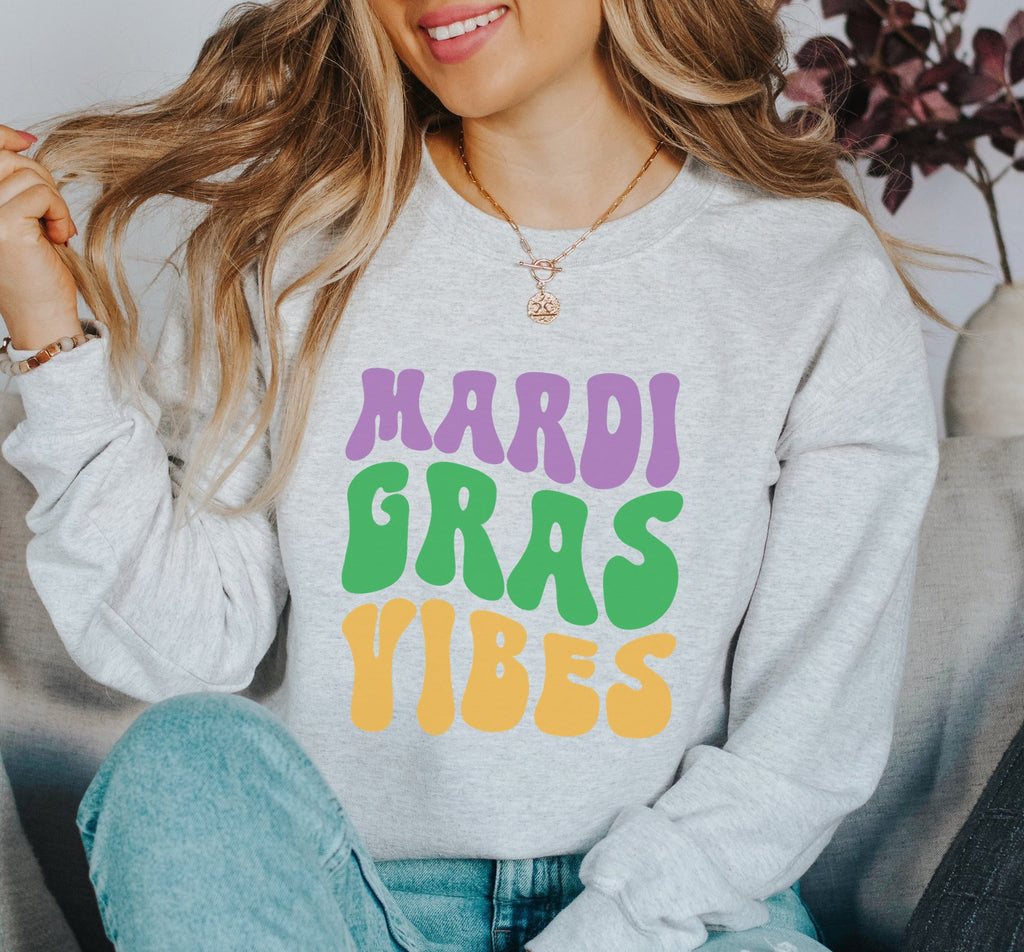 Retro Mardi Gras Vibes Crewneck Sweatshirt - Trendznmore