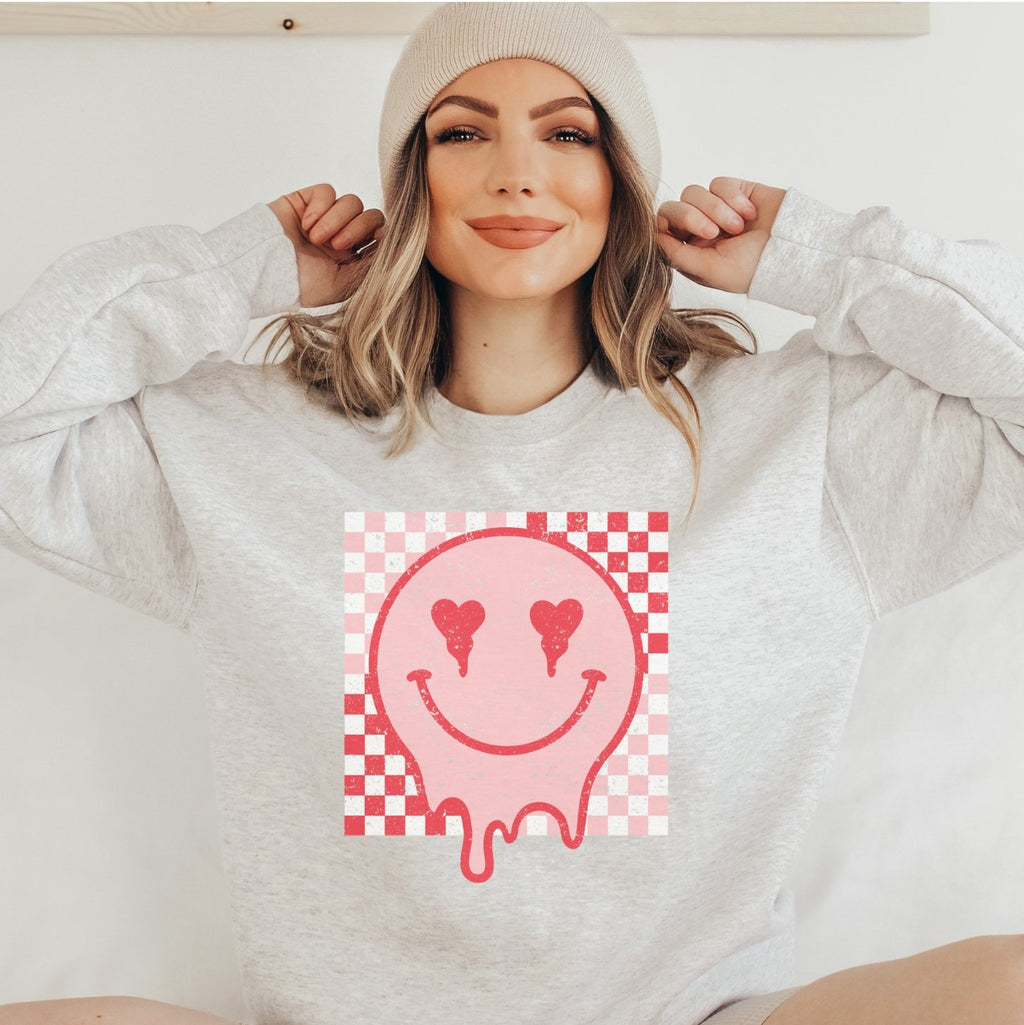 Retro Melting Valentines Smiley Crewneck Sweatshirt - Trendznmore