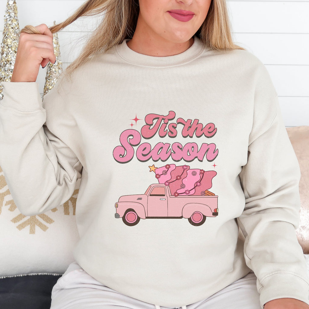 Retro Pink Tis' The Season Christmas Sweatshirt - Trendznmore