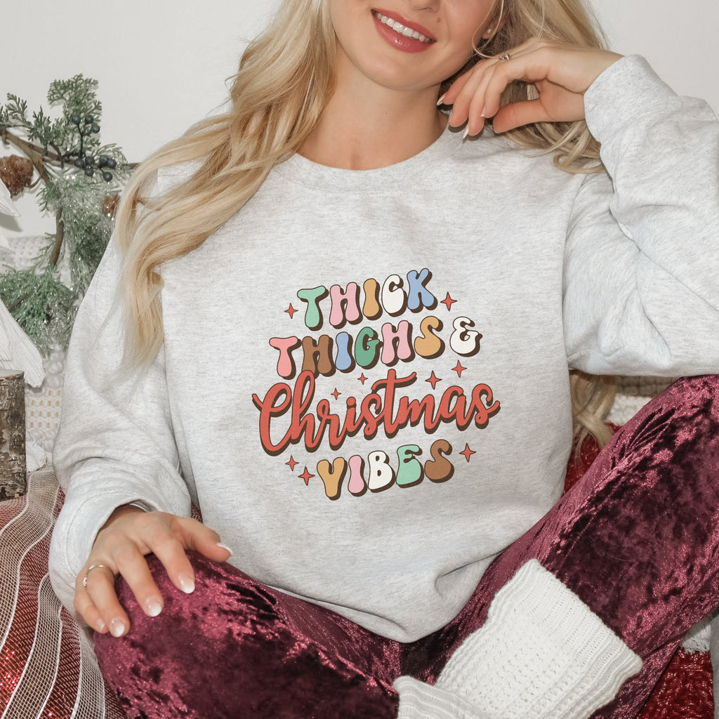 Retro Thick Thighs and Christmas Vibes Sweatshirt - Trendznmore