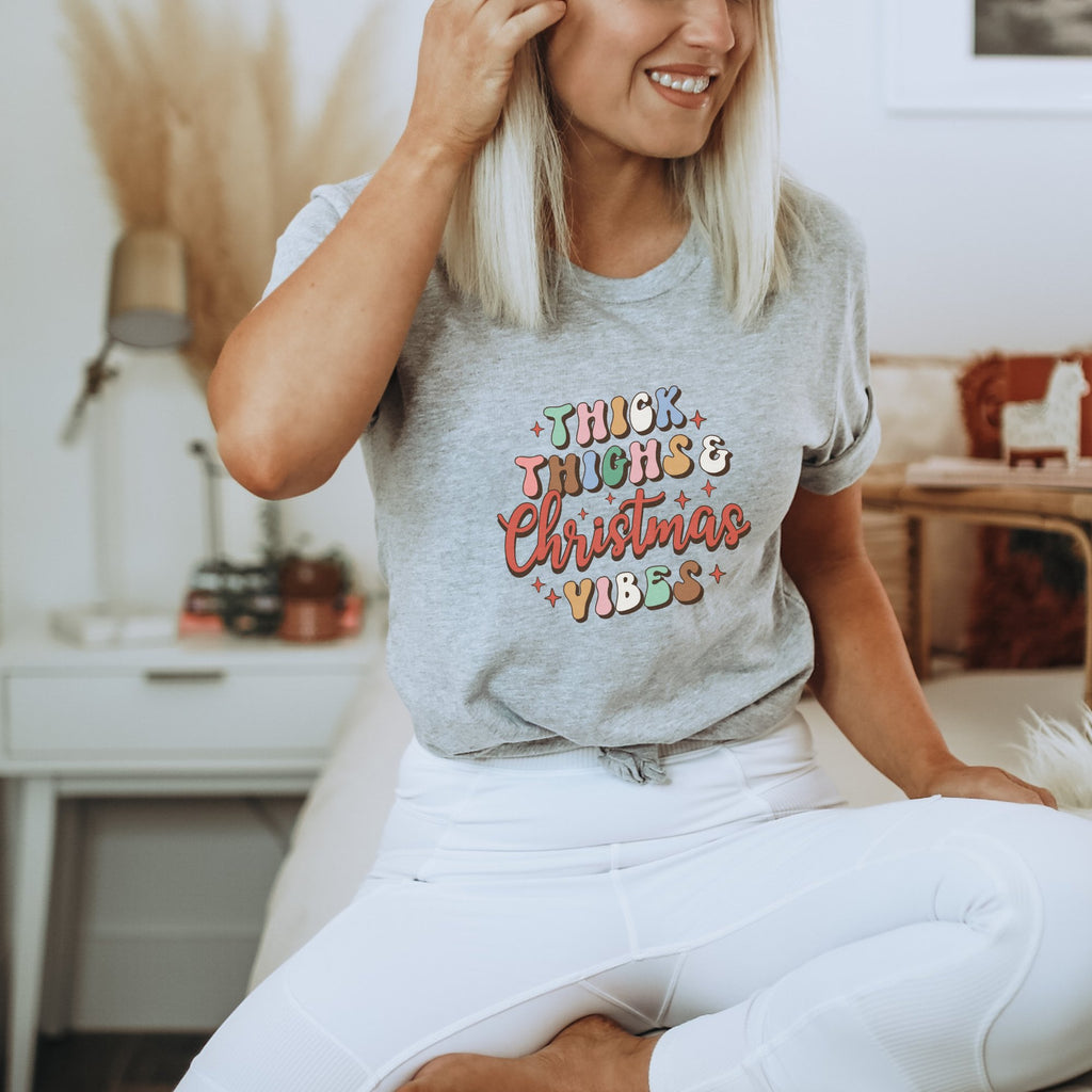 Retro Thick Thighs and Christmas Vibes T-Shirt - Trendznmore