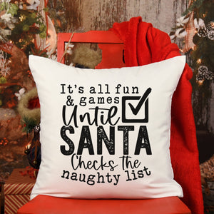 Santa Checks Naughty List Black Christmas Pillow Cover - Trendznmore