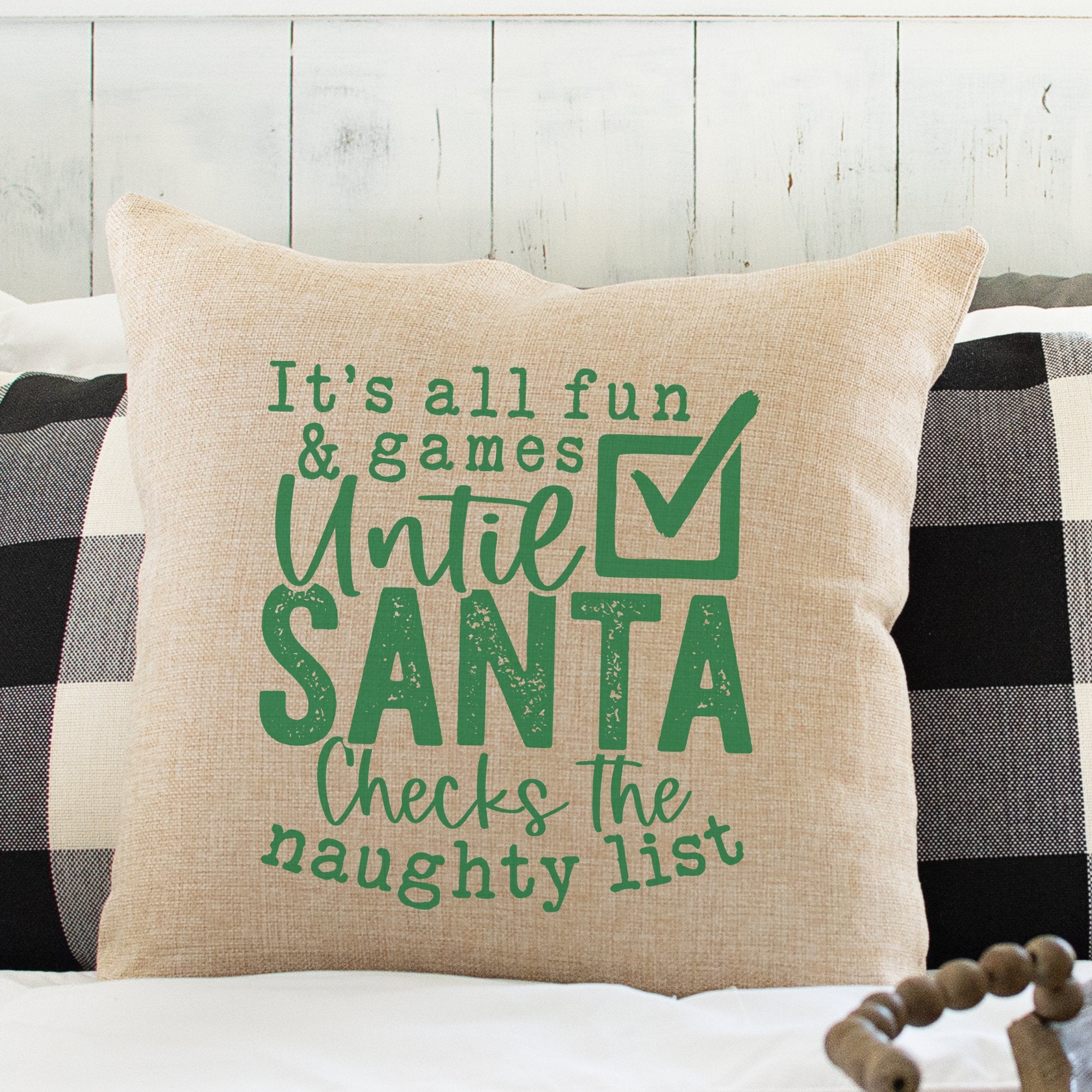 Santa Checks Naughty List Green Christmas Pillow Cover - Trendznmore