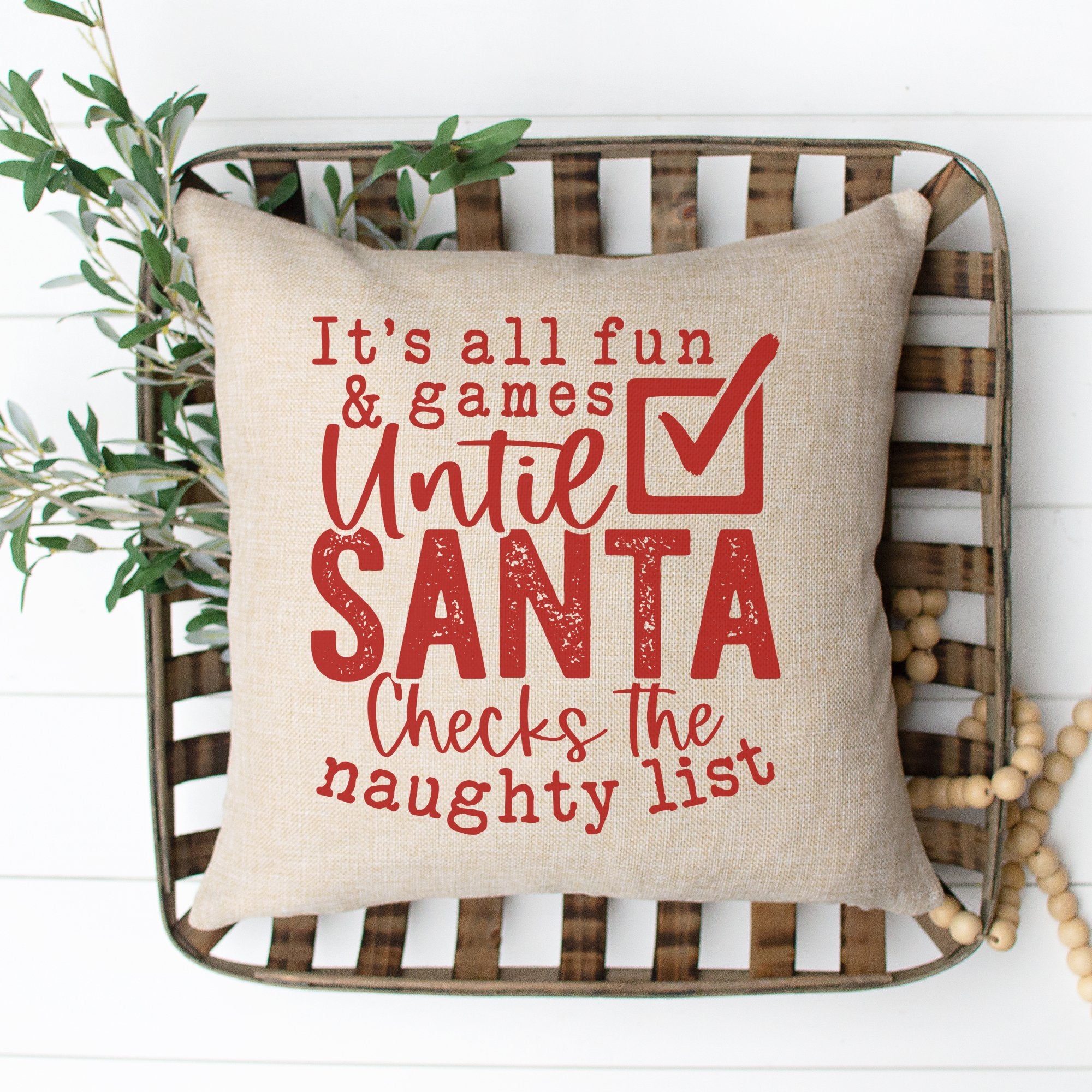 Santa Checks Naughty List Red Christmas Pillow Cover - Trendznmore