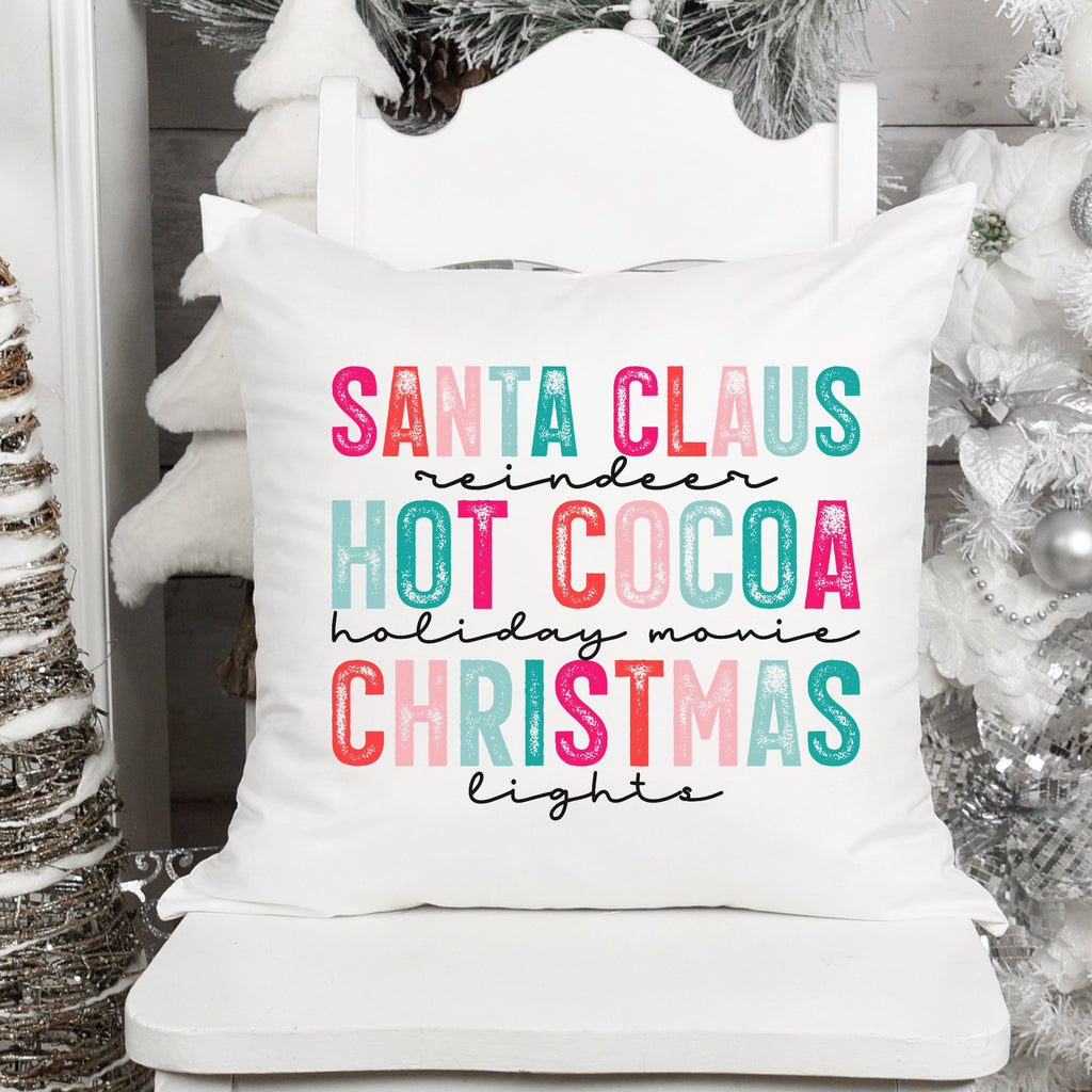 Santa Claus, Hot Cocoa Multicolor Christmas Pillow Cover - Trendznmore