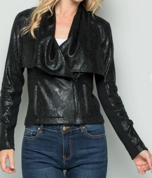 Snake Skin Faux Leather Moto Jackets - Trendznmore