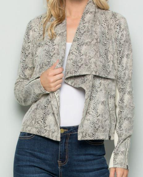 Snake Skin Faux Leather Moto Jackets - Trendznmore