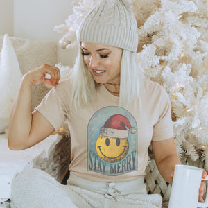 Stay Merry Snow Globe Smiley T-Shirt - Trendznmore
