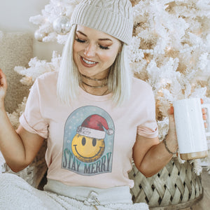 Stay Merry Snow Globe Smiley T-Shirt - Trendznmore