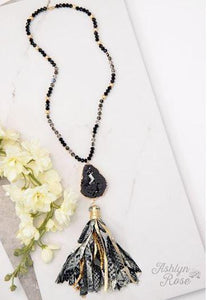 Stylish in Snakeprint Black Beaded Necklace with Tassel - Trendznmore