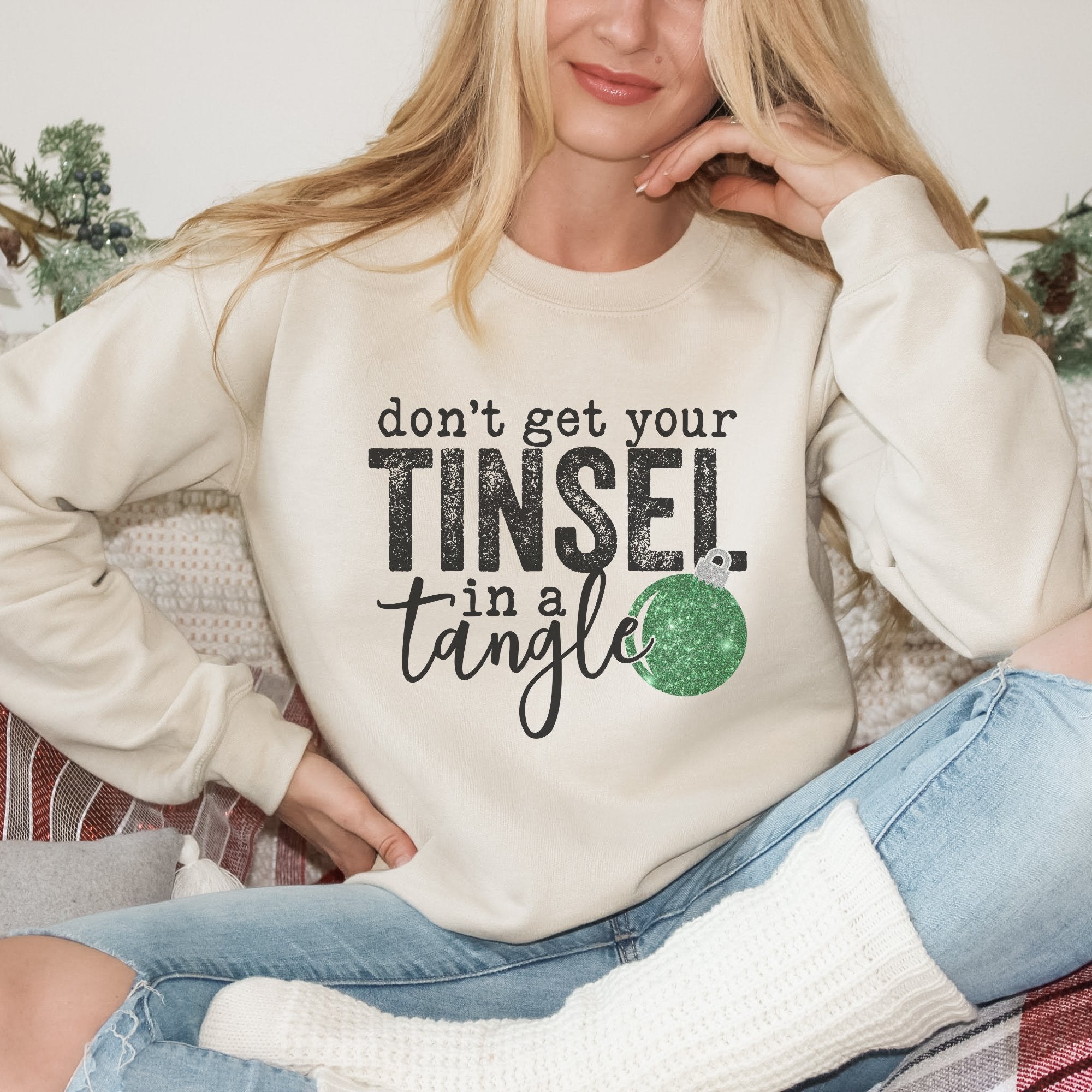 Tinsel in a Tangle Green Christmas Sweatshirt - Trendznmore