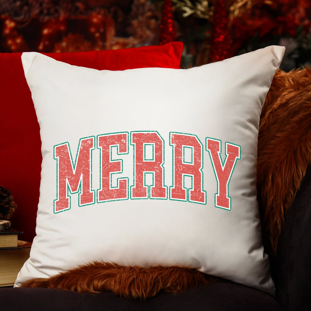 Varsity Merry Christmas Pillow Cover - Trendznmore