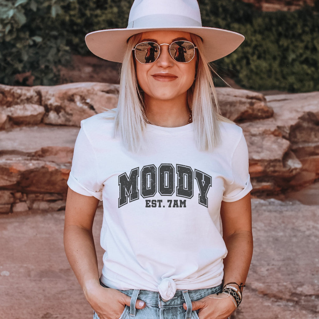 Varsity Moody EST 7AM Graphic T-Shirt - Trendznmore