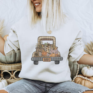Vintage Fall Leopard Pumpkin Truck Crewneck Sweatshirt - Trendznmore