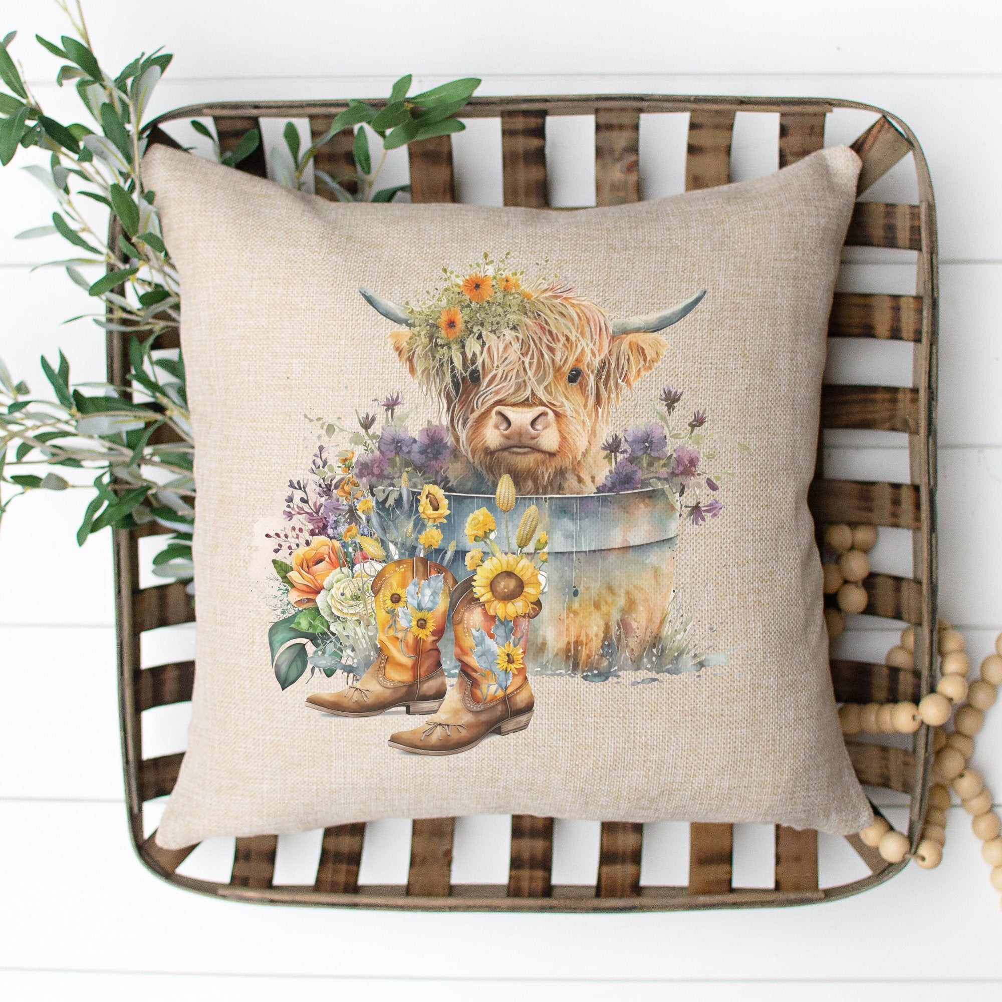 Vintage Highland Cow Pillow Cover - Trendznmore