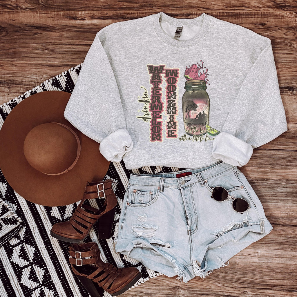 Watermelon Moonshine Country Western Crewneck Sweatshirt - Trendznmore