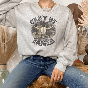 Western Can't Be Tamed Cow Skull Crewneck Sweatshirt - Trendznmore