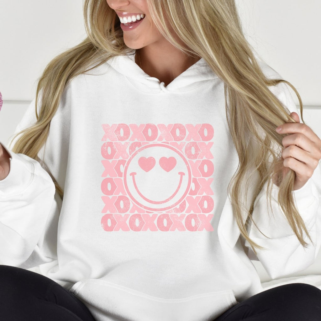 XOXO Pink Smiley Valentines Hoodie - Trendznmore